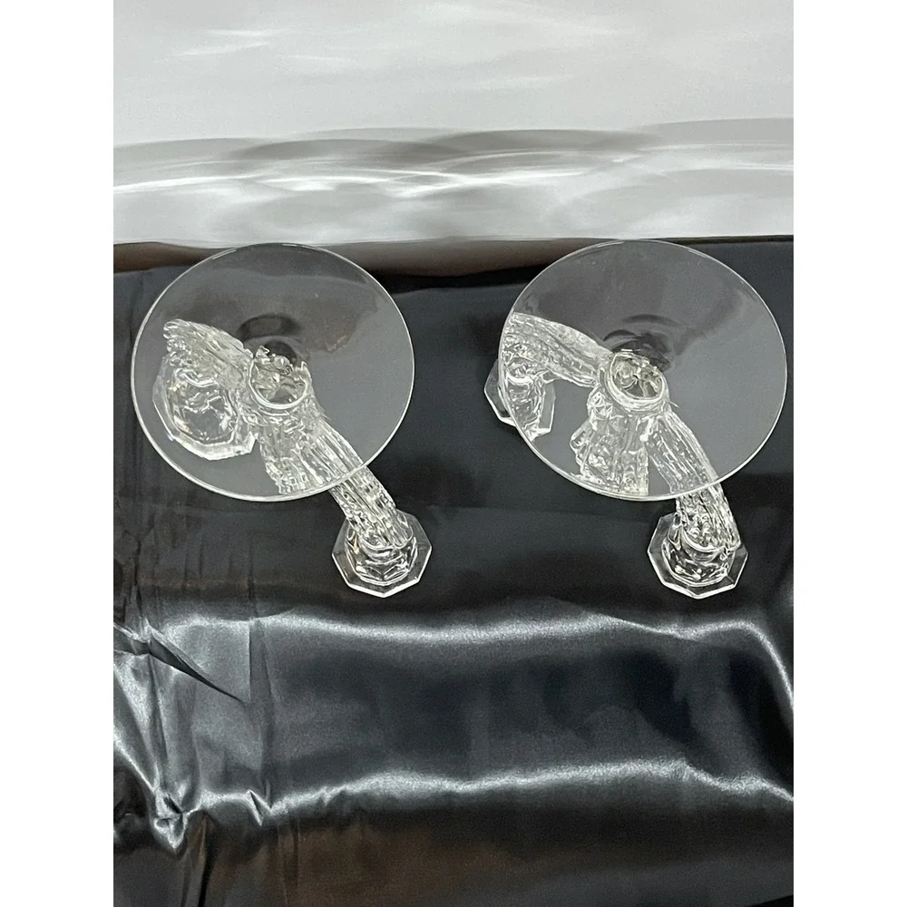 Tiffin Franciscan Williamsburg Clear Glass Double Candlesticks Candelabra Pair